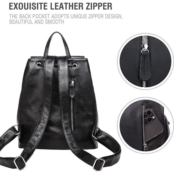 🆕Women Black Genuine Leather Backpack Elegant Ladies Shoulder Travel Handbag